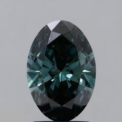 Diamante suelto cultivado en laboratorio de talla ovalada de 2,03 quilates, color verde azulado intenso y elegante, con certificación IGI.