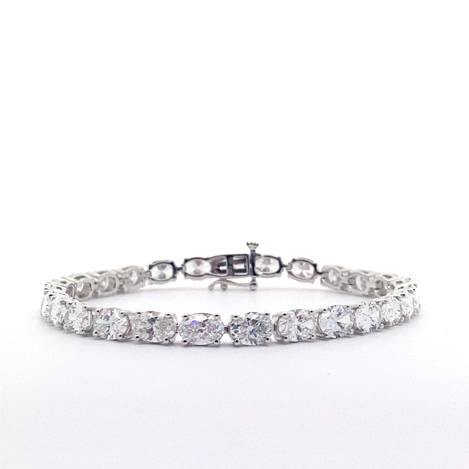 18K White Gold 13.50 cttw Oval Shape Lab Grown Diamond Tennis Bracelet