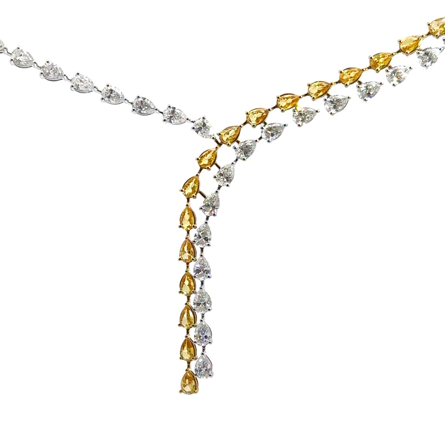 14K Yellow Gold Pear Shape White and Fancy Yellow Lab Grown Diamond Chandelier Necklace 18.18cttw