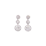 18K White Gold 1.65 ctw Round Halo Vintage Style Diamond Drop Earrings