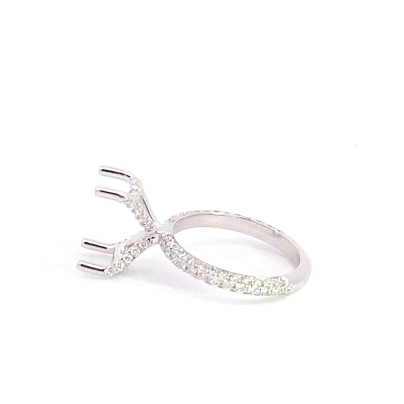 14K White Gold 3/4 Round Brilliant Cut Lab Grown Diamond Pavé Semi Mounting With Hidden Halo 0.94 Cttw (For 4 Ct Oval Center Stone)