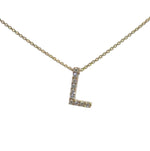 Colgante con letra L de talla brillante redonda en oro amarillo de 14 quilates