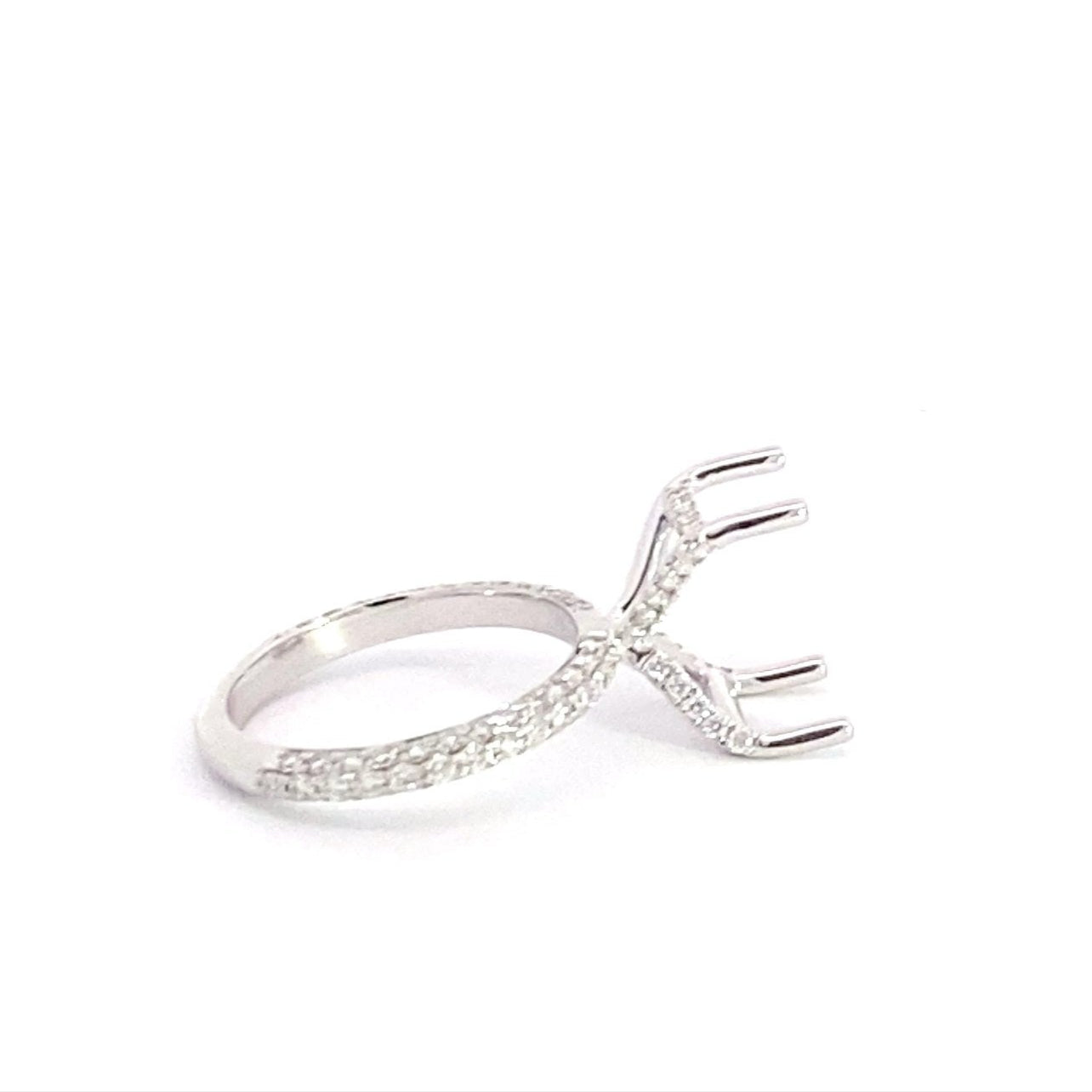 14K White Gold 3/4 Round Brilliant Cut Lab Grown Diamond Pavé Semi Mounting With Hidden Halo 0.93 Cttw (For 5 Ct Emerald or Radiant Center Stone)