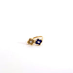 14K Yellow Gold Lapis And Round Diamond Clover Ring
