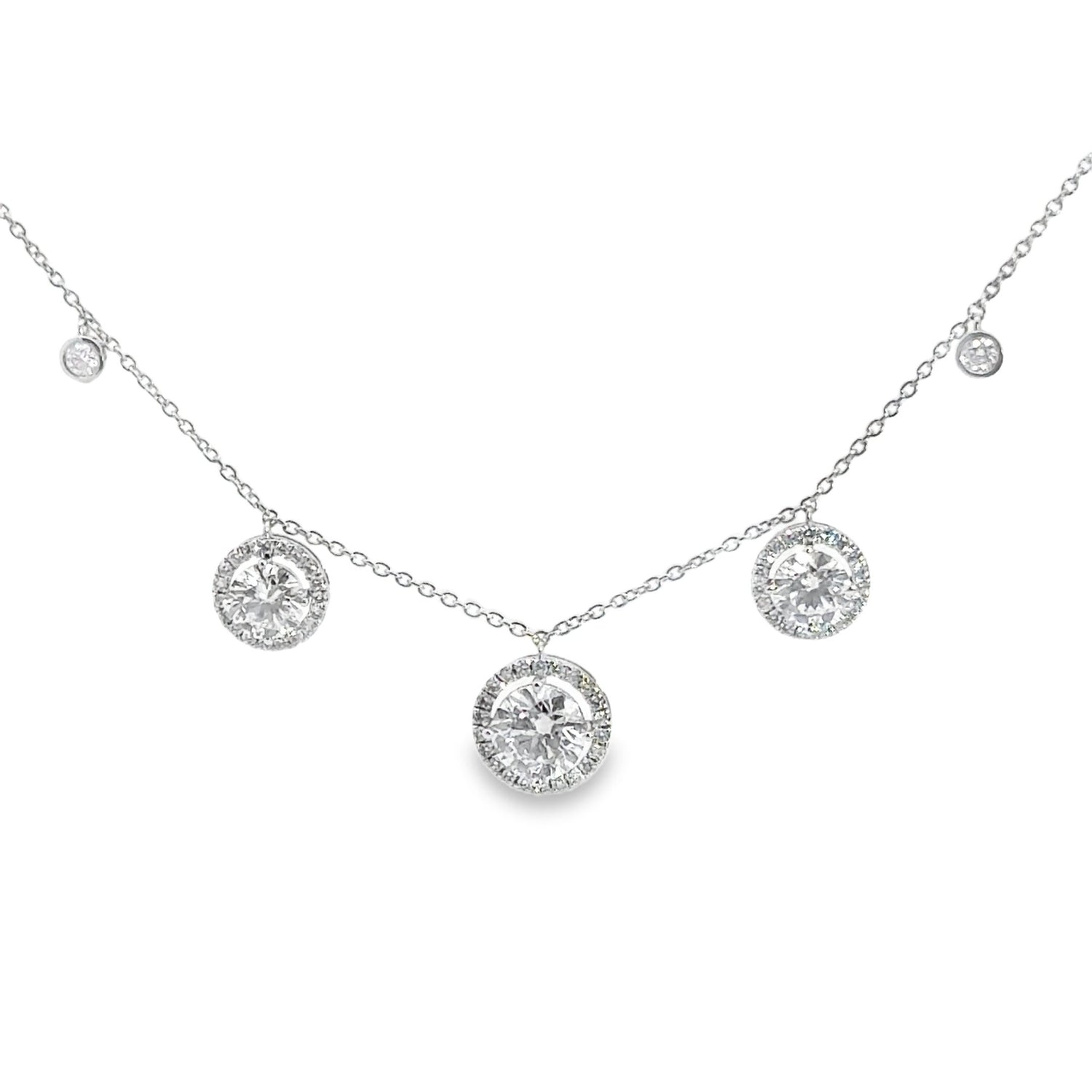 14K White Gold Round Brilliant Cut Lab Grown Diamond Halo Station Necklace 5.29cttw