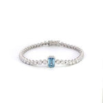 14K White Gold 5.05 cttw Fancy Blue Emerald And White Round Lab Grown Diamond Tennis Bracelet
