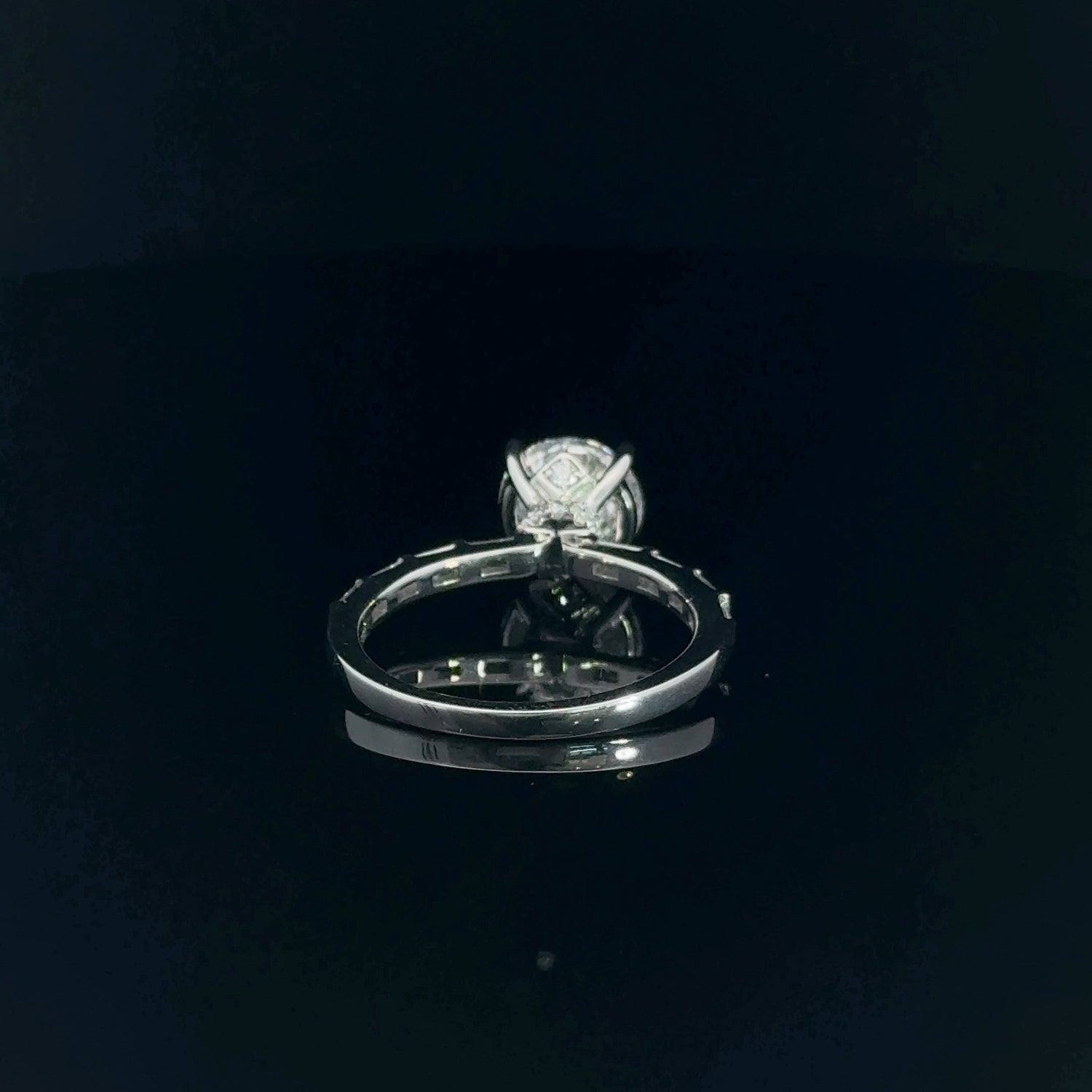 14K White Gold 2.47 cttw Round Brilliant Cut Lab Grown Diamond Engagement Ring With Hidden Halo And Baguette Diamond Shank