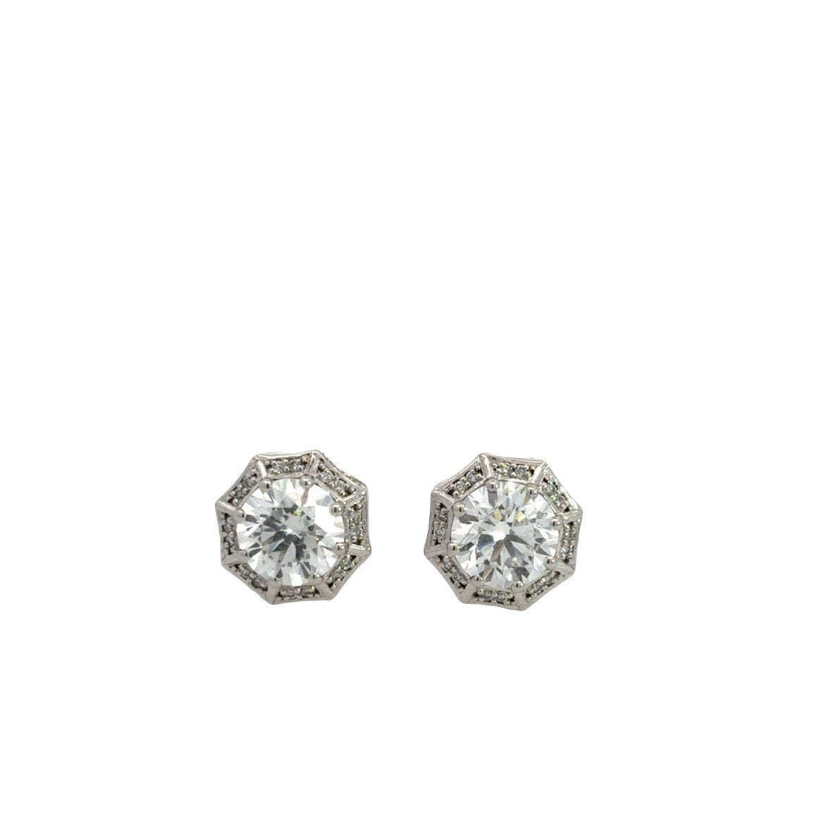 14K White Gold Halo Stud Earrings Lab Grown Diamond 2.29 cttw E Color VS1 Clarity