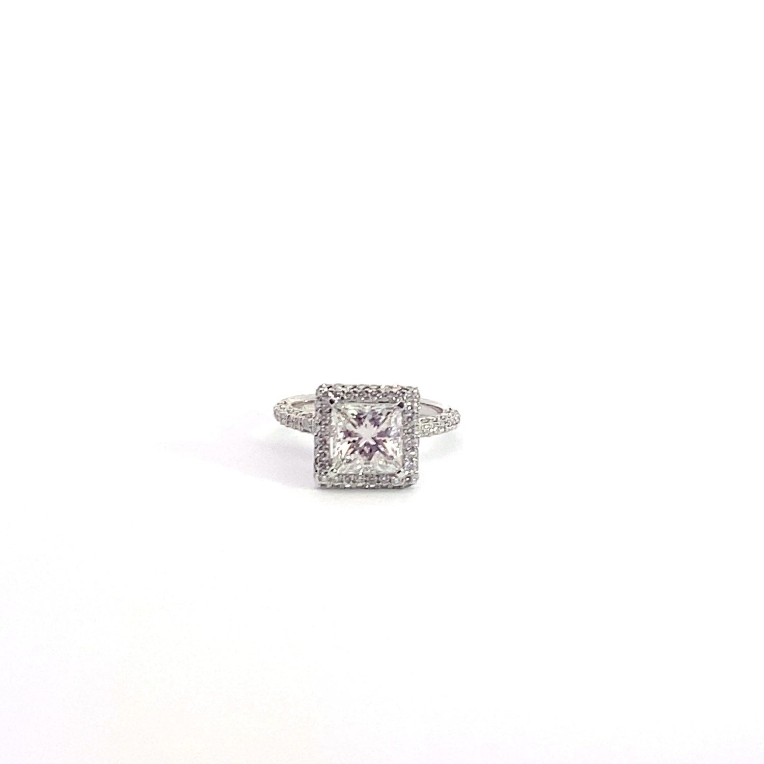 14k White Gold 3.68 cttw Princess Cut Lab Grown Diamond Halo Engagement Ring