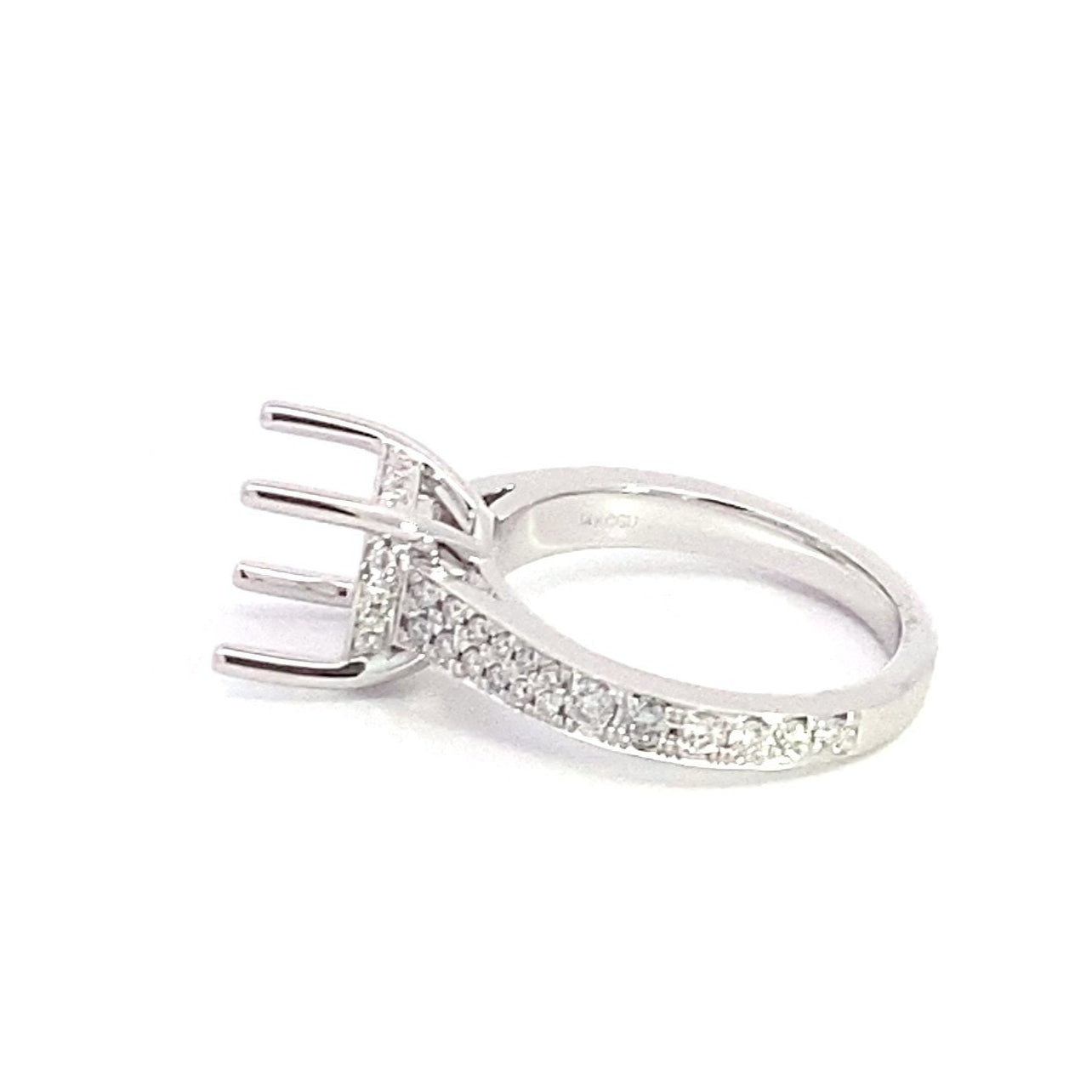 14K White Gold Round Brilliant Cut Diamond Semi Mounting 0.56 Cttw