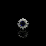14K White Gold Cushion Cut Dark Blue Sapphire and Lab Grown Diamond Halo Fashion Ring 1.98ct Center