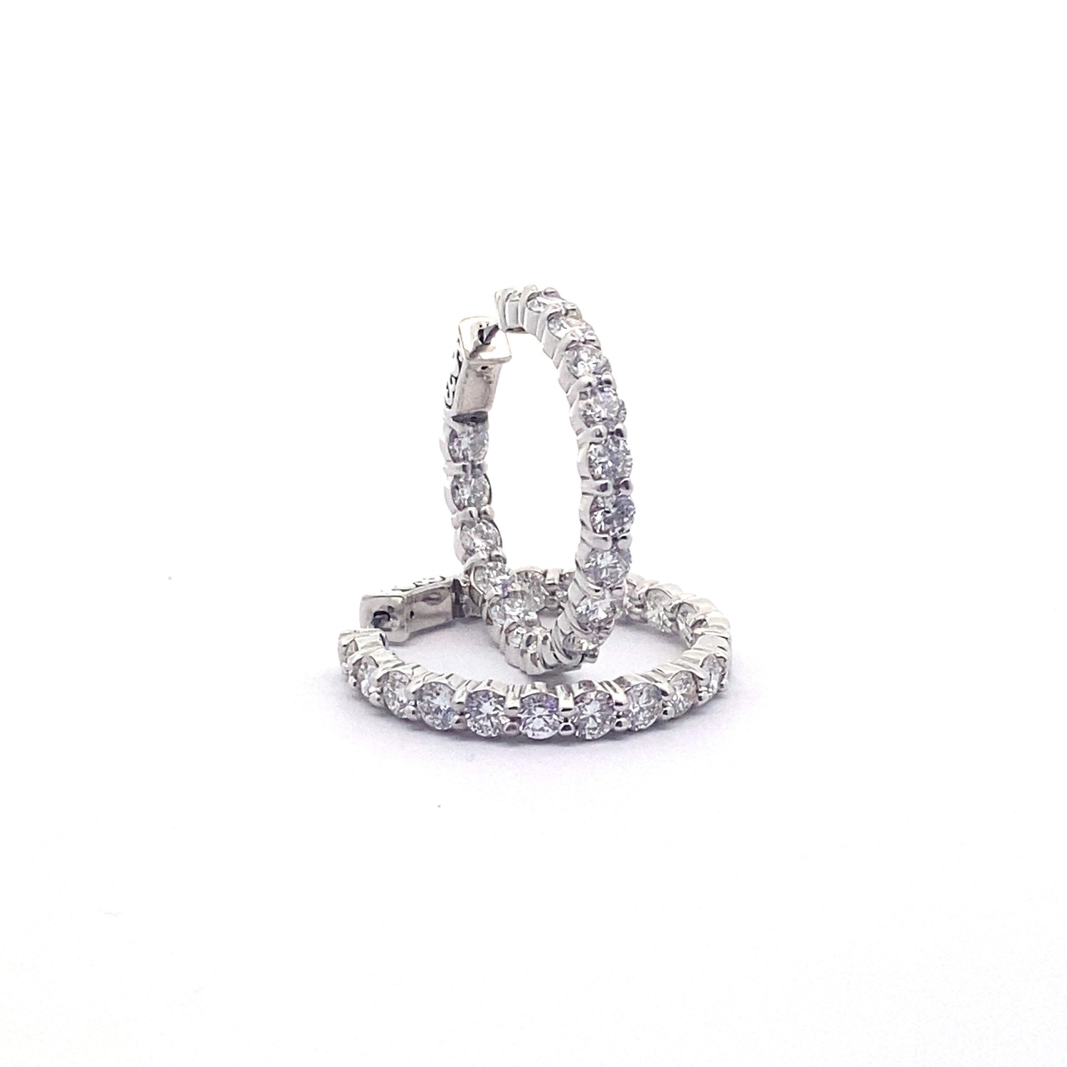 14K White Gold 6.85 ctw Round Brilliant Cut Lab Grown Diamond Hoop Earrings