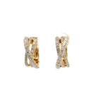 Aros cruzados de diamantes cultivados en laboratorio de talla brillante redonda en oro amarillo de 14 quilates