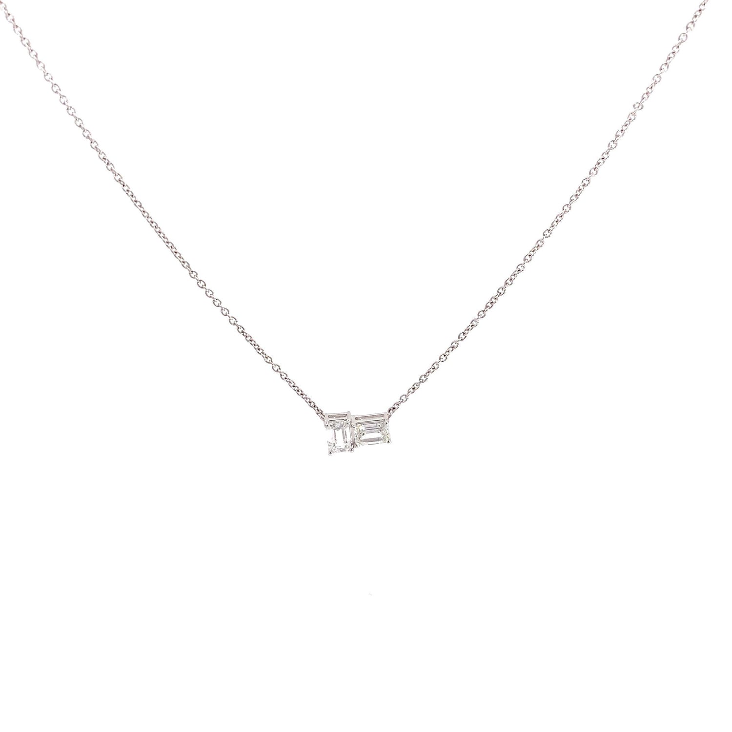14K White Gold 0.90 cttw Emerald Cut 2-Stone Lab Grown Diamond Pendant