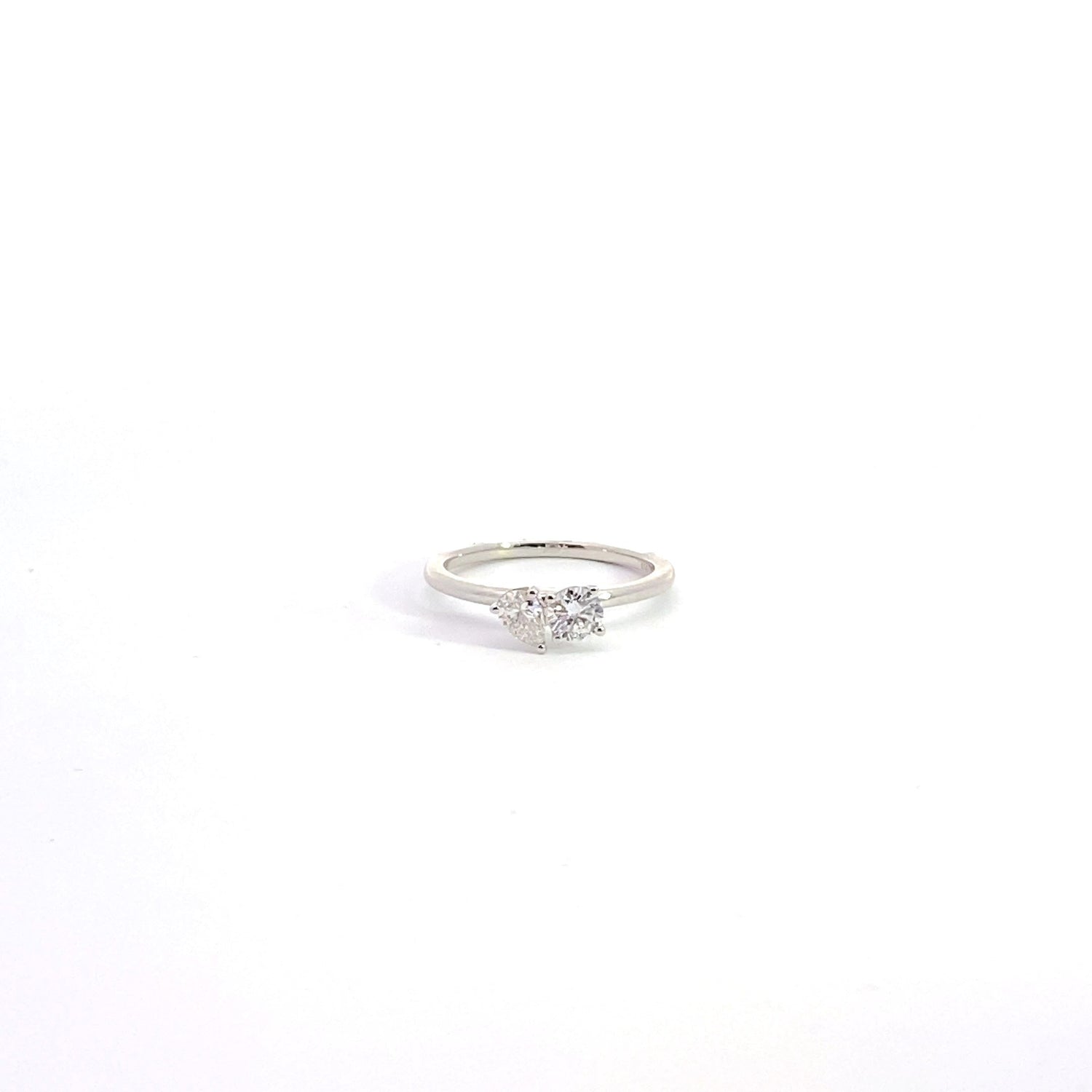 14K White Gold Round Brilliant Cut And Pear Shape 2-Stone Lab Grown Diamond Ring