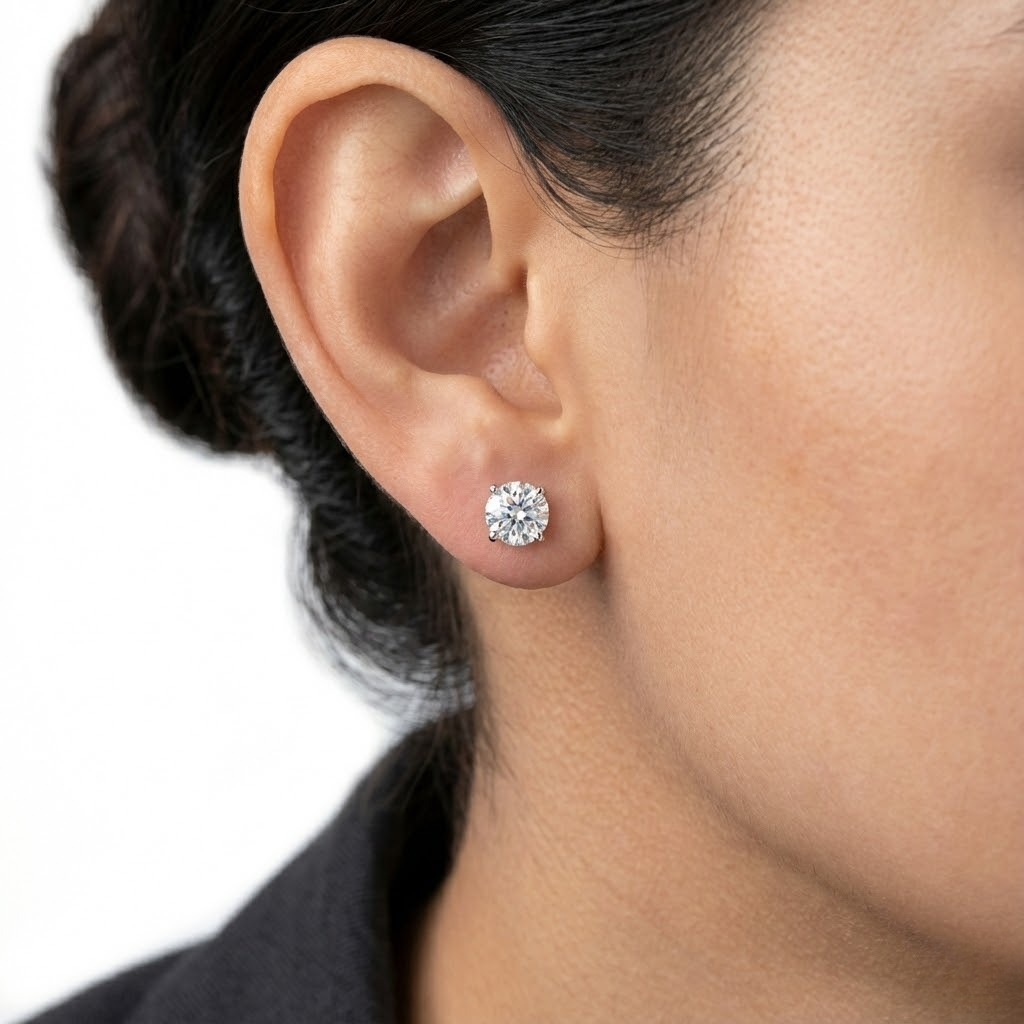 14K White Gold Round Brilliant Cut Lab Grown Diamond Stud Earrings 0.50CTTW