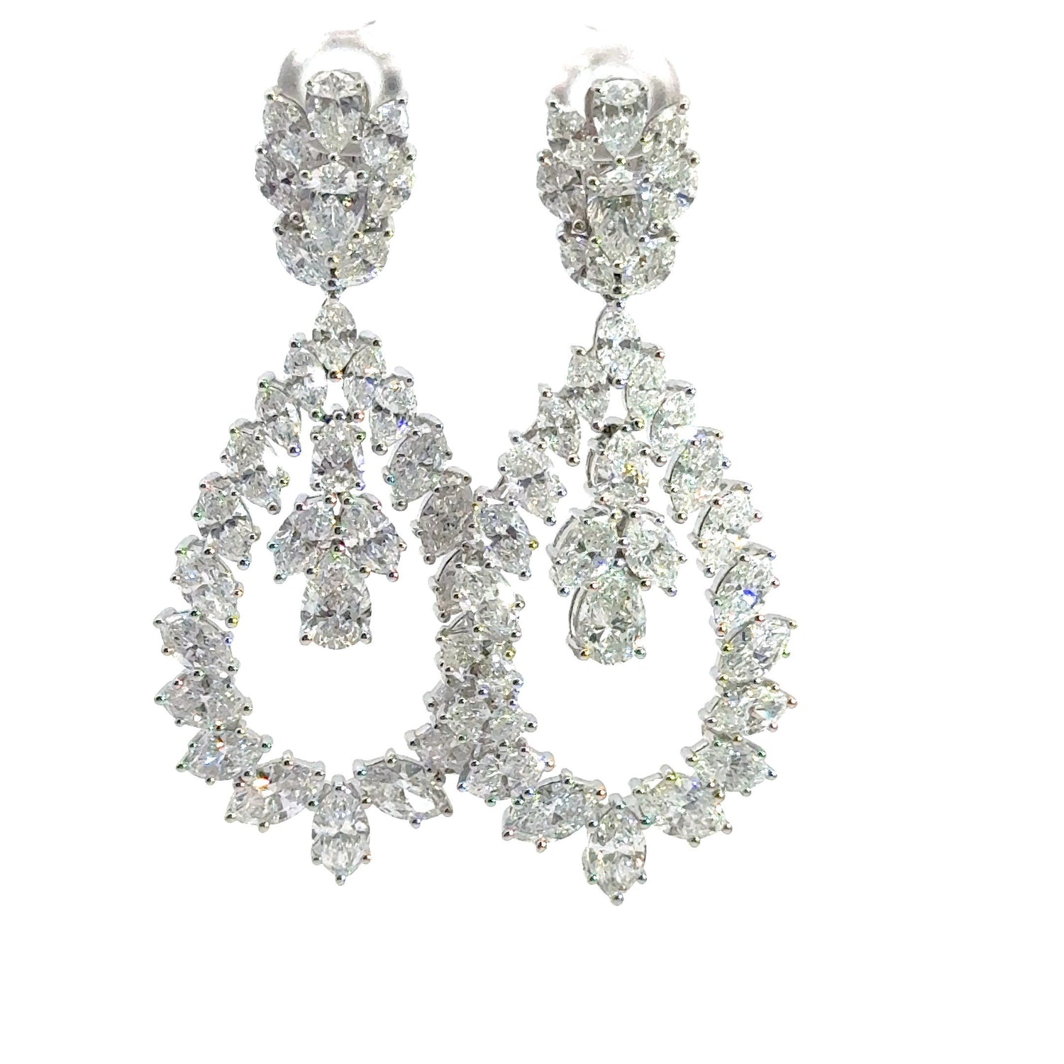 14K White Gold Pear and Marquise Lab Grown Diamond Dangling Earrings