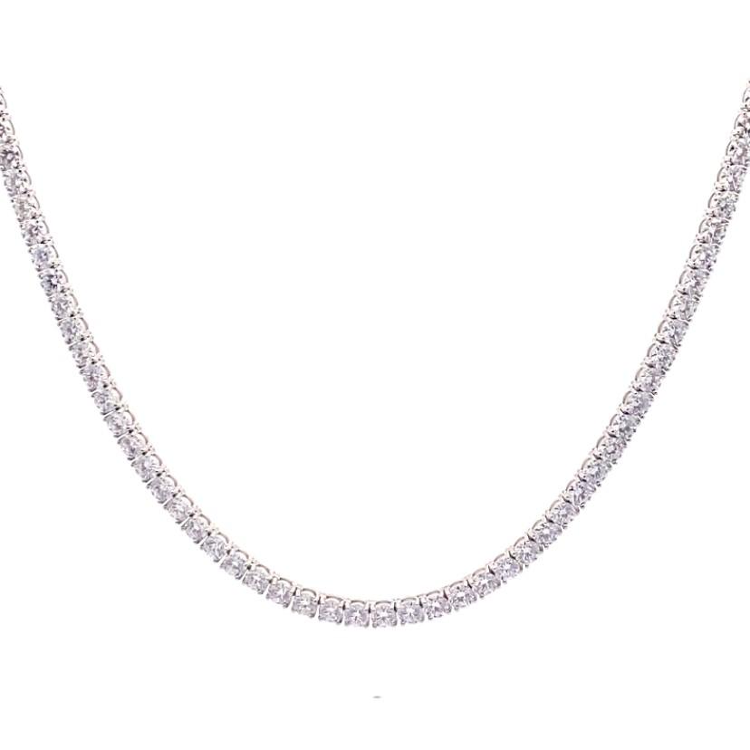 Collar de tenis con diamantes cultivados en laboratorio de talla brillante redonda en oro blanco de 14 quilates