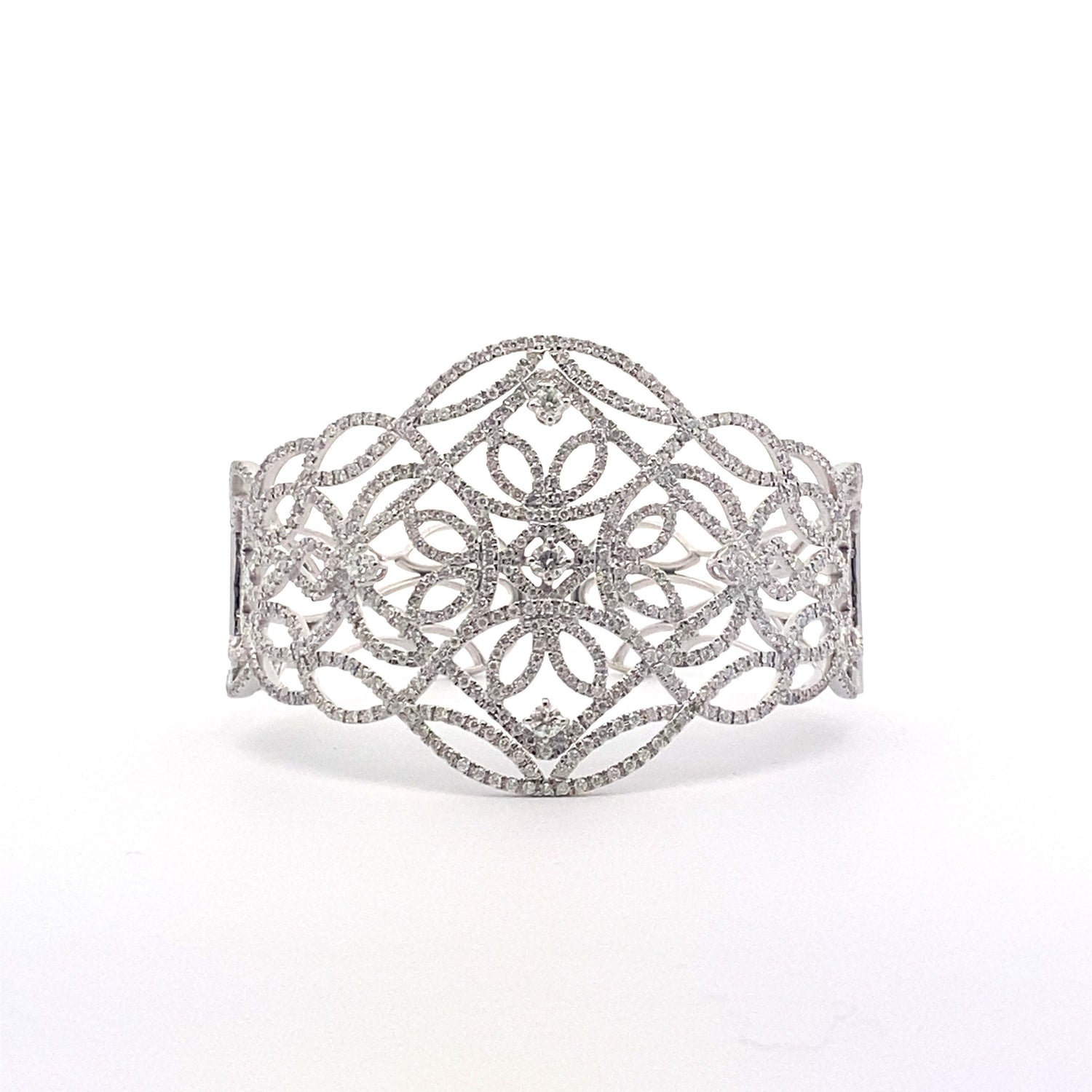Pulsera de diamantes estilo vintage italiano de oro blanco de 18 quilates