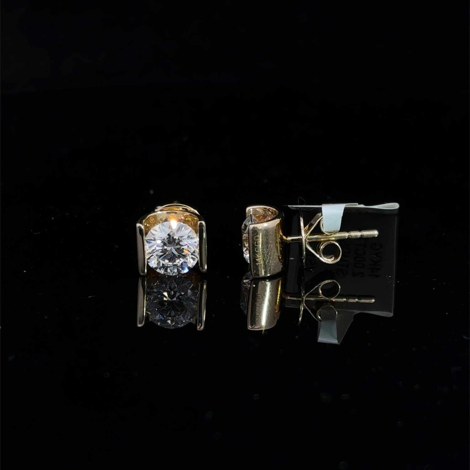 14K Yellow Gold Round Brilliant Cut Lab Grown Diamond Stud Earrings 2.00cttw