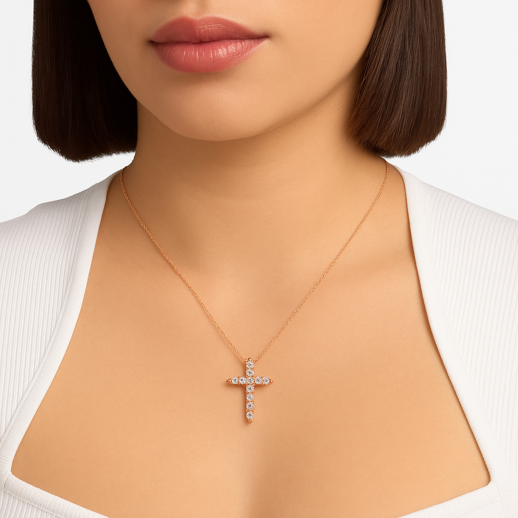 14K Rose Gold 0.95 cttw Round Brilliant Cut Lab Grown Diamond Cross Pendant