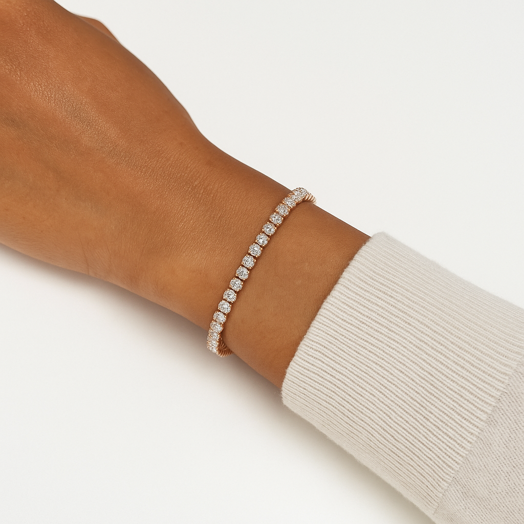 Pulsera de tenis de oro rosa de 14 quilates con diamantes cultivados en laboratorio y corte brillante redondo