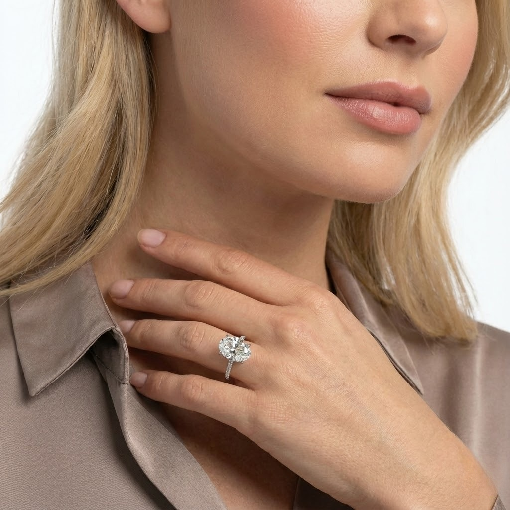 14K White Gold Oval Cut Lab Grown Diamond Engagement Ring 5.16Cttw