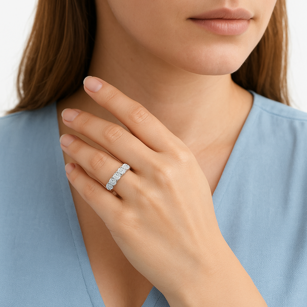 14K White Gold 2.00 cttw Round Brilliant Cut Lab Grown Diamond 5-Stone Band