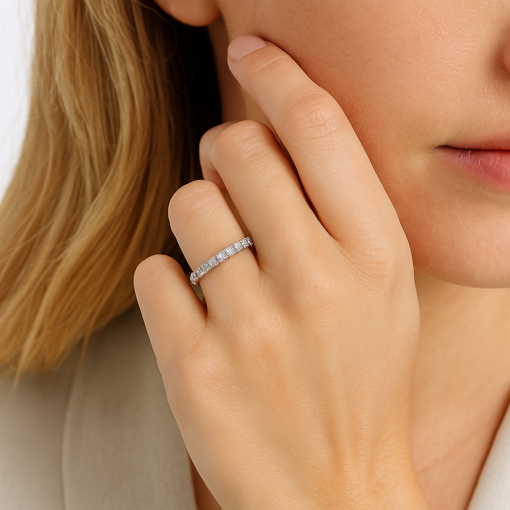 14K White Gold Round Brilliant Cut Lab Grown Diamond Band