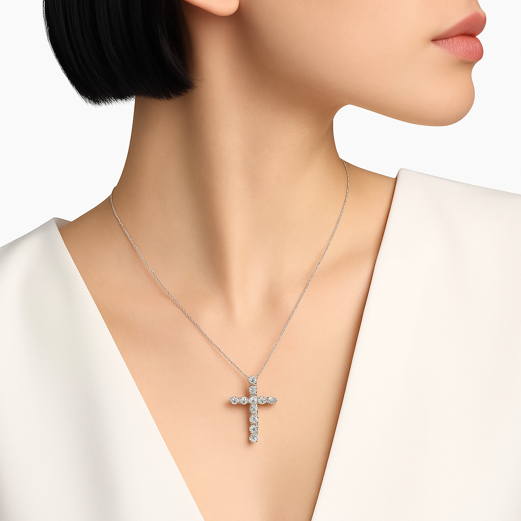 14K White Gold 1.25 cttw Round Brilliant Cut Lab Grown Diamond Cross Pendant
