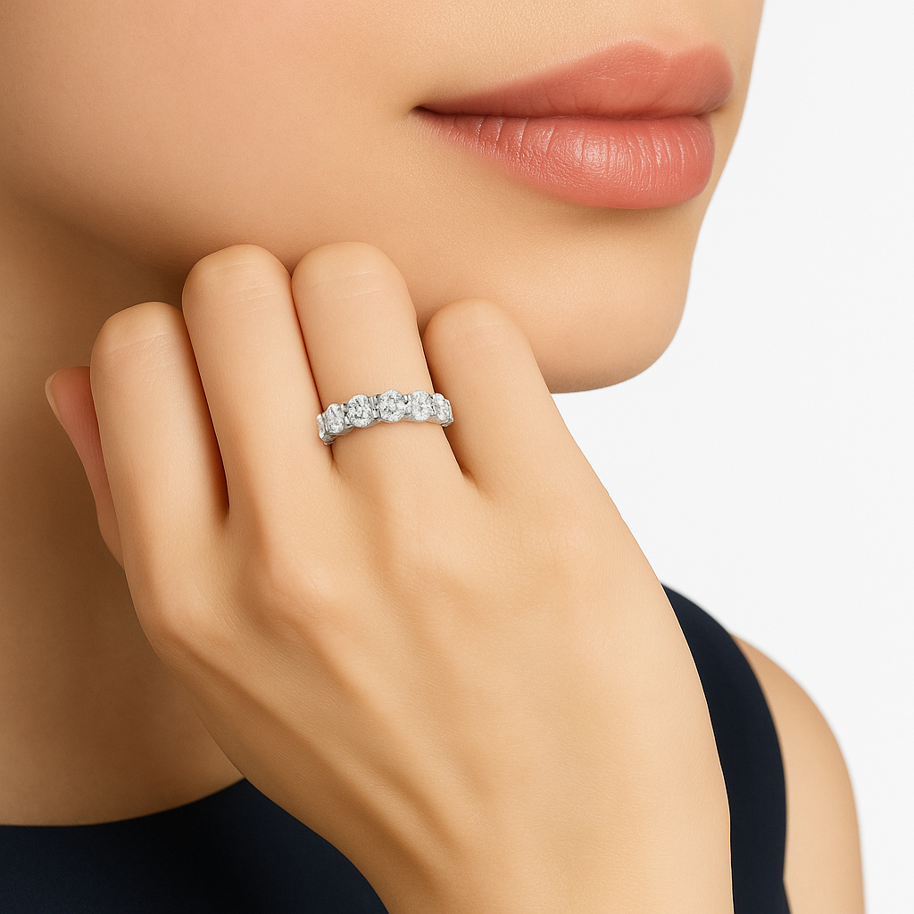 14K White Gold Round Brilliant Cut Lab Grown Diamond Eternity Band