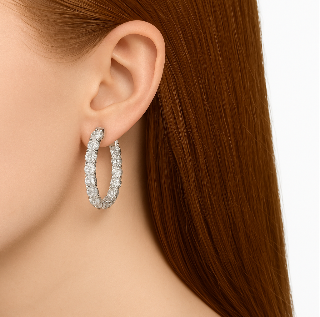 Aros de oro blanco de 14 quilates con diamantes cultivados en laboratorio de talla brillante redonda