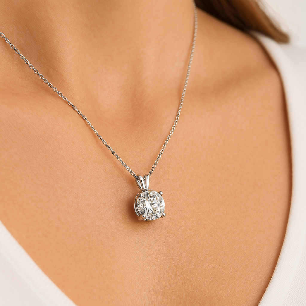Colgante solitario de diamante cultivado en laboratorio de talla brillante redonda en oro blanco de 14 quilates
