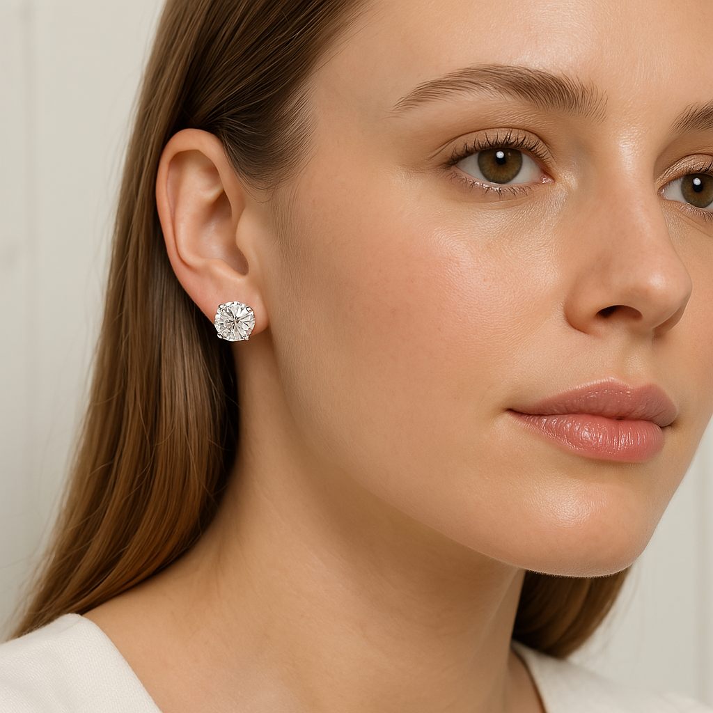 14K White Gold Round Brilliant Cut Lab Grown Diamond Stud Earrings