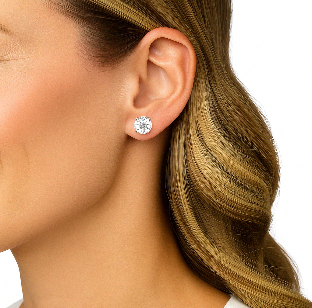 14K White Gold Round Brilliant Cut Lab Grown Diamond Stud Earrings