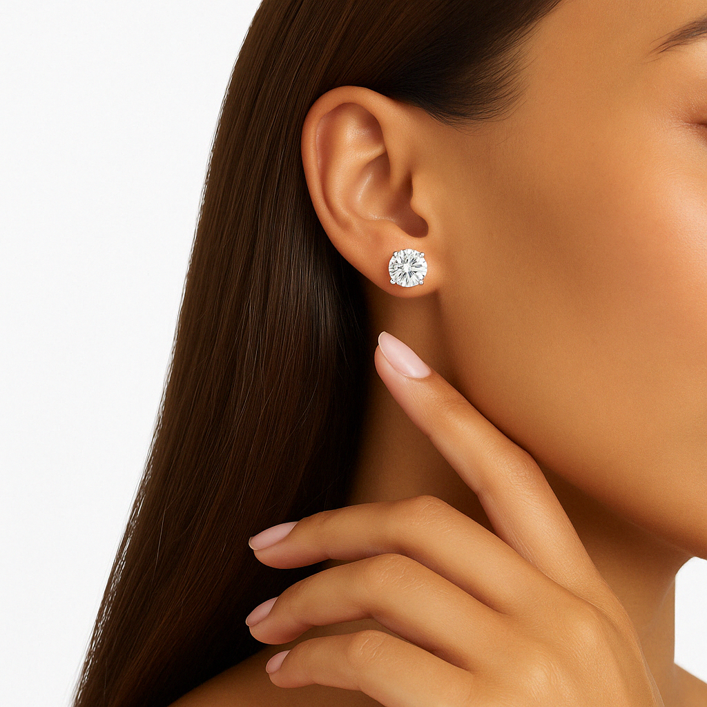 14K White Gold Round Brilliant Cut Lab Grown Diamond Stud Earrings