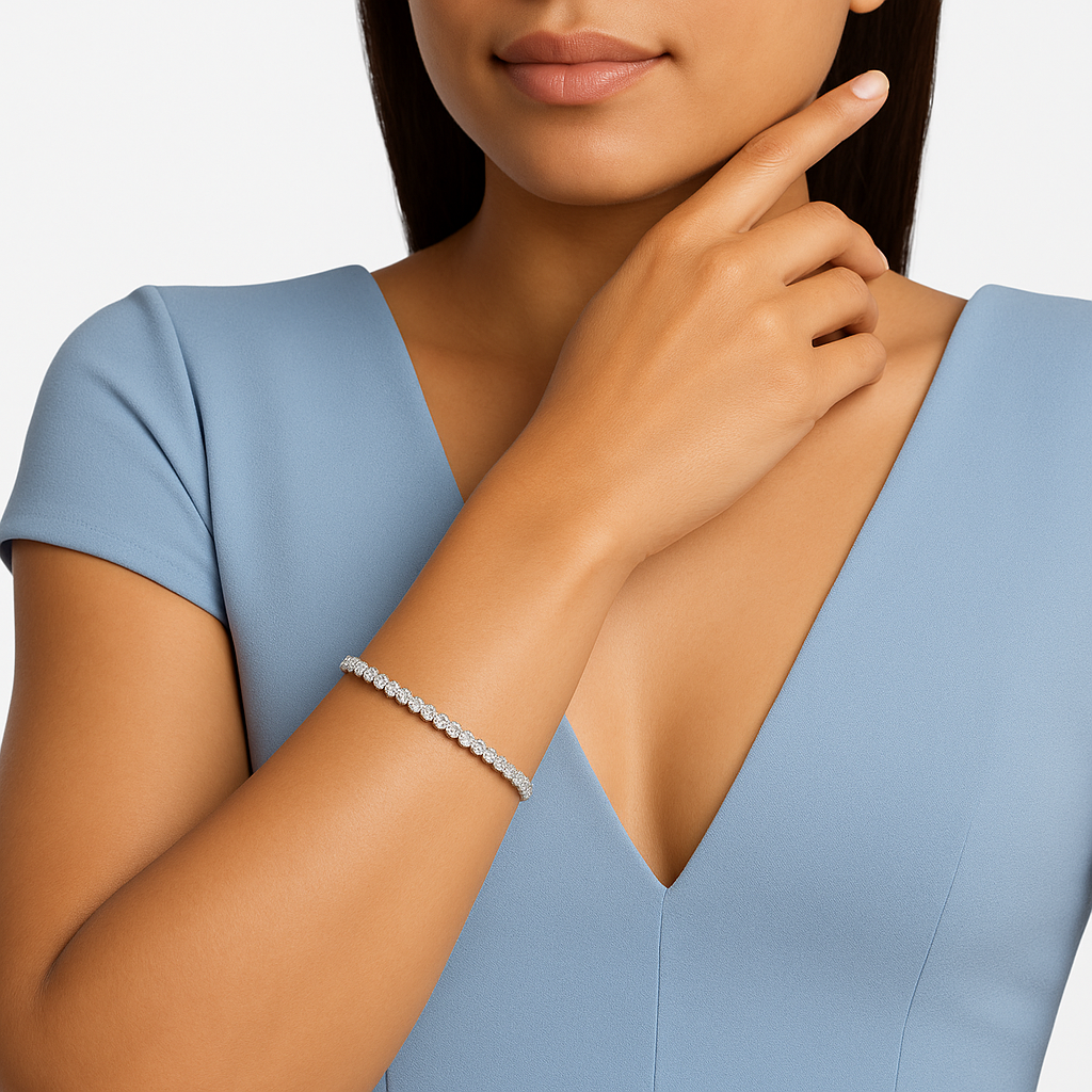 Pulsera de tenis de oro blanco de 14 quilates con diamantes cultivados en laboratorio de talla brillante redonda