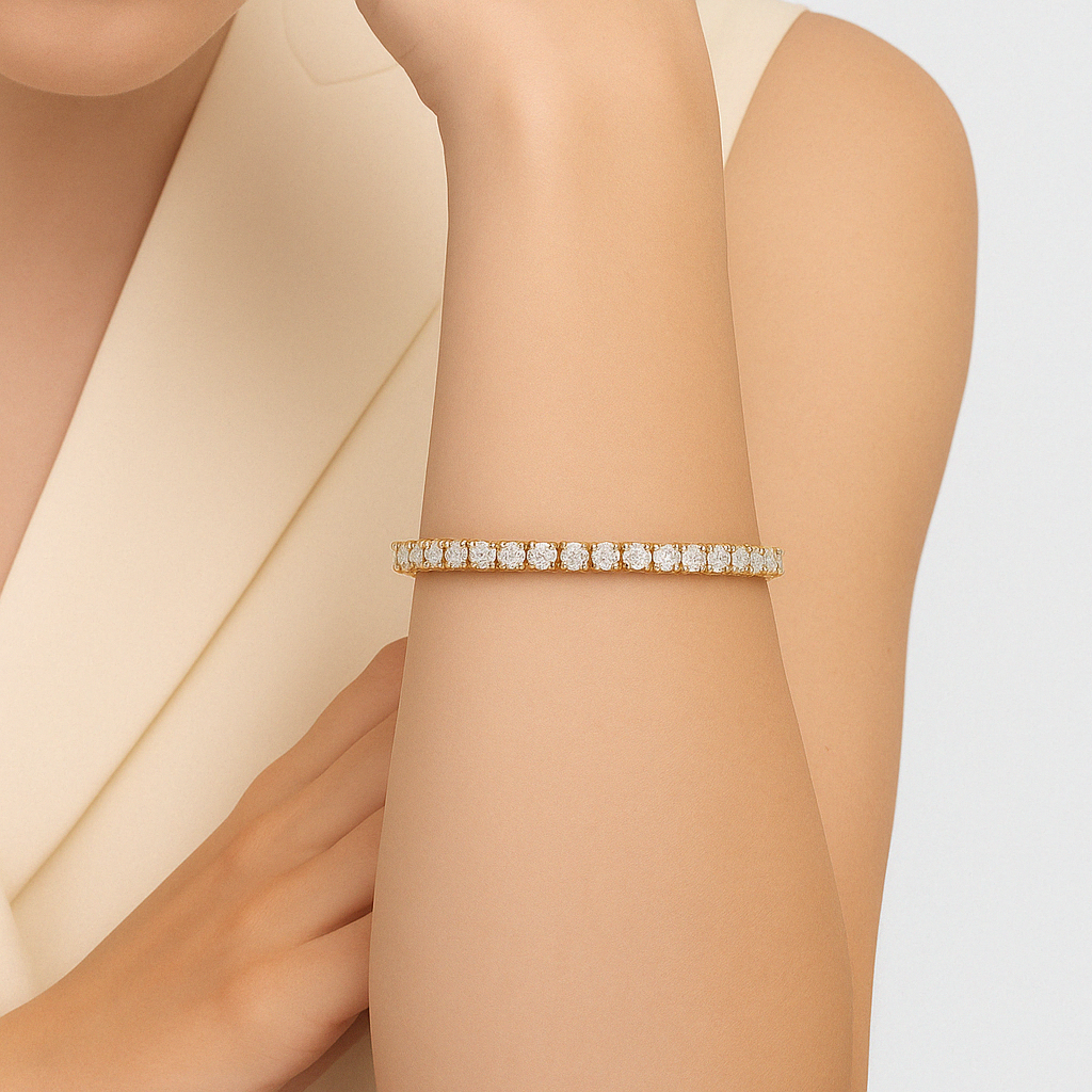 14K Yellow Gold Round Brilliant Cut Lab Grown Diamond Tennis Bracelet