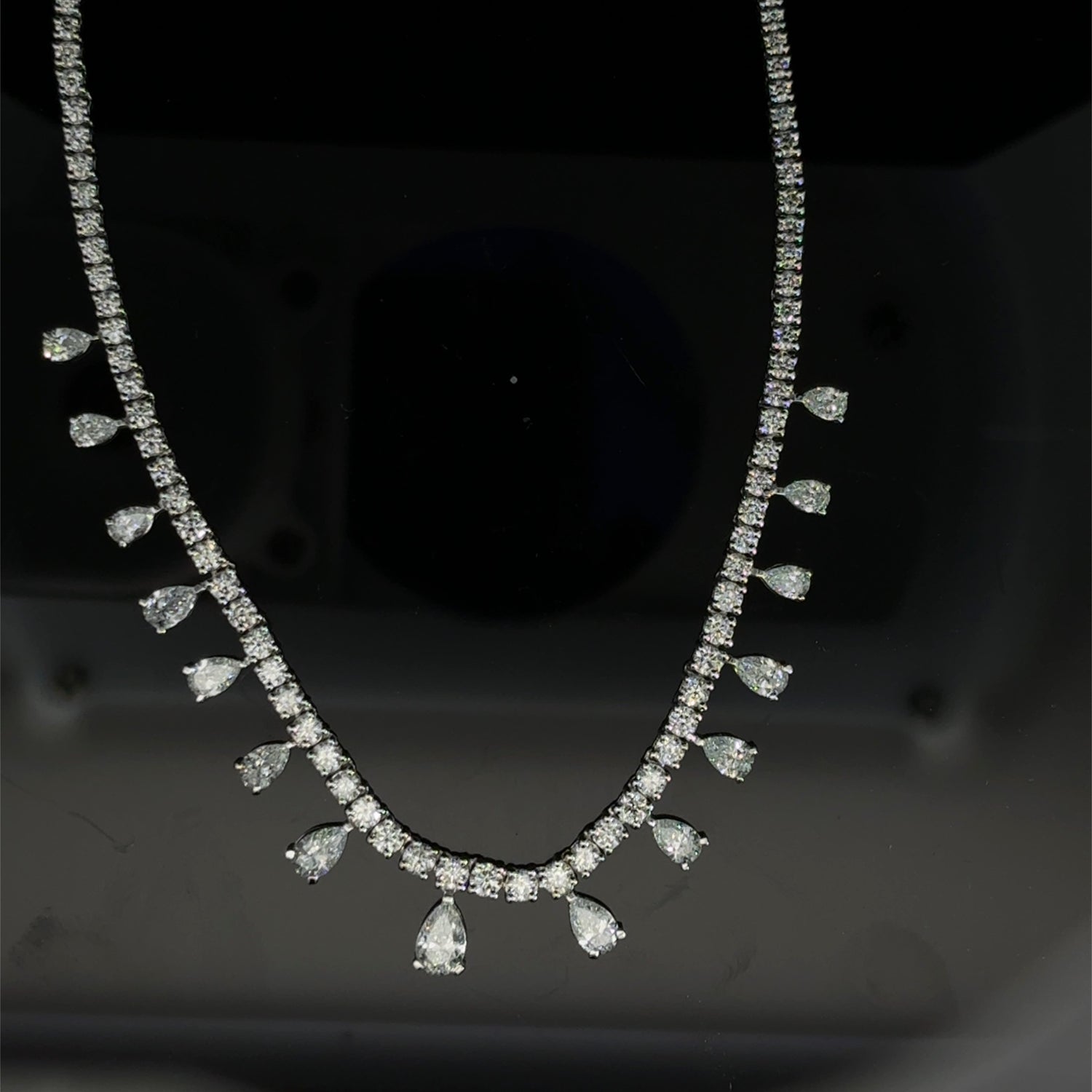 14K White Gold Round and Pear Shape Lab Grown Diamond Necklace 5.00cttw