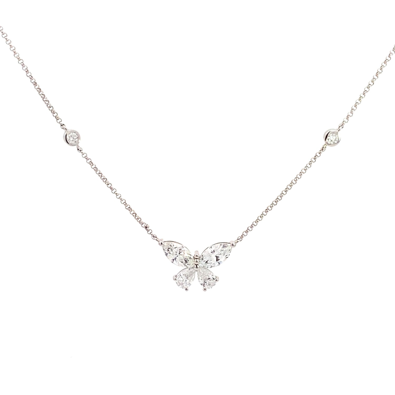 14K White Gold Pear and Marquise Lab Grown Diamond Butterfly Necklace 1.73cttw
