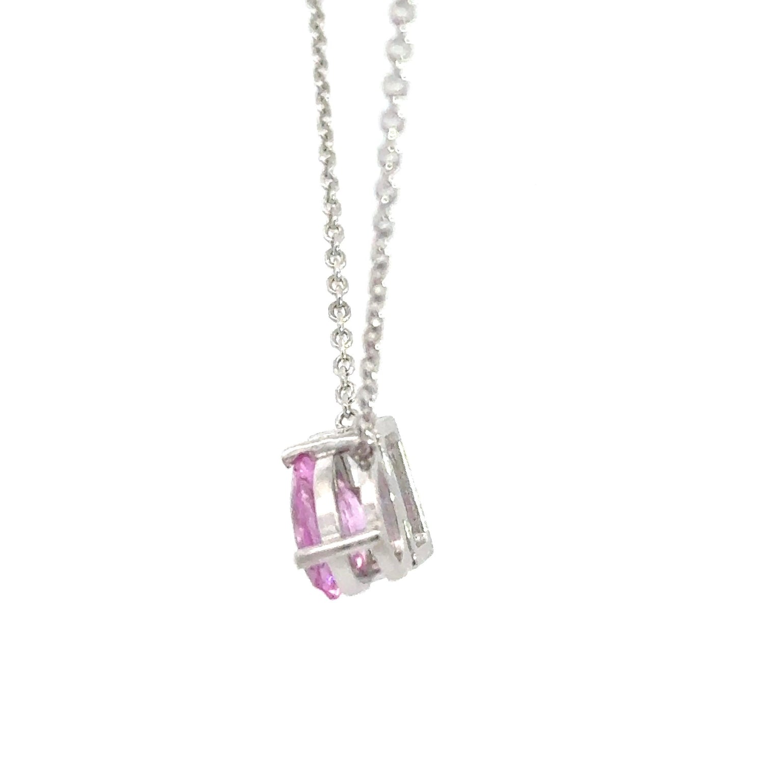 Colgante "Toi et Moi" en oro blanco de 14 quilates con corte radiante y zafiro rosa claro en forma de pera