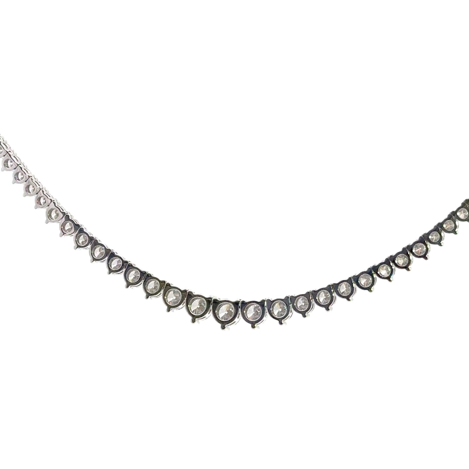 14K White Gold Round Brilliant Cut Lab Grown Diamond Graduated Tennis Necklace 15.20cttw