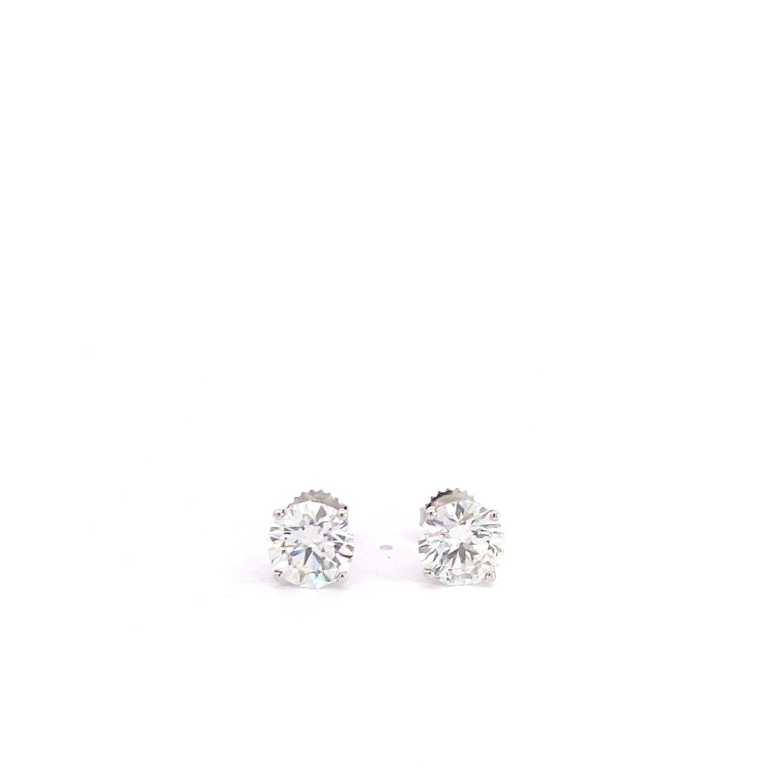 Aretes de oro blanco de 14 quilates con diamantes cultivados en laboratorio de talla brillante redonda