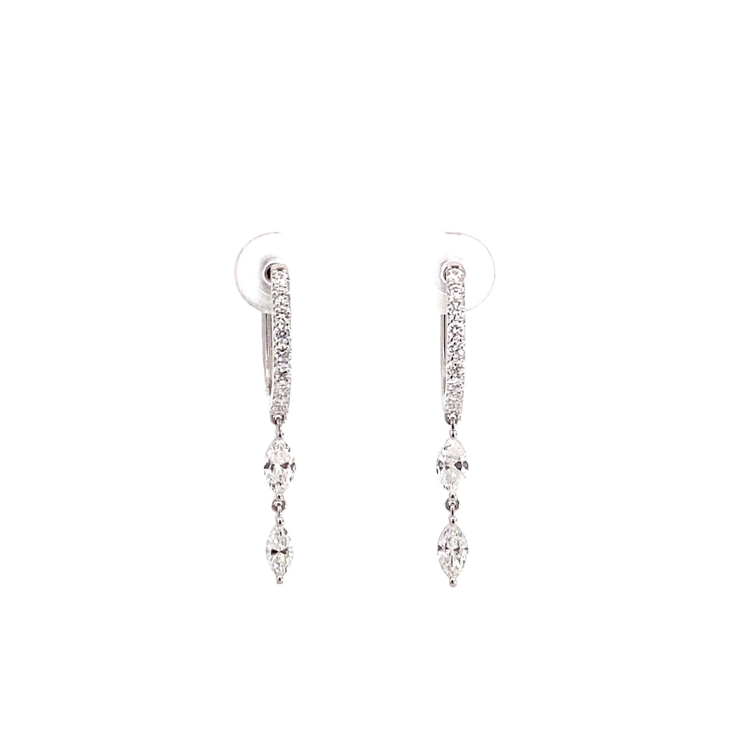 Pendientes colgantes de diamantes cultivados en laboratorio en forma de marquesa en oro blanco de 14 quilates