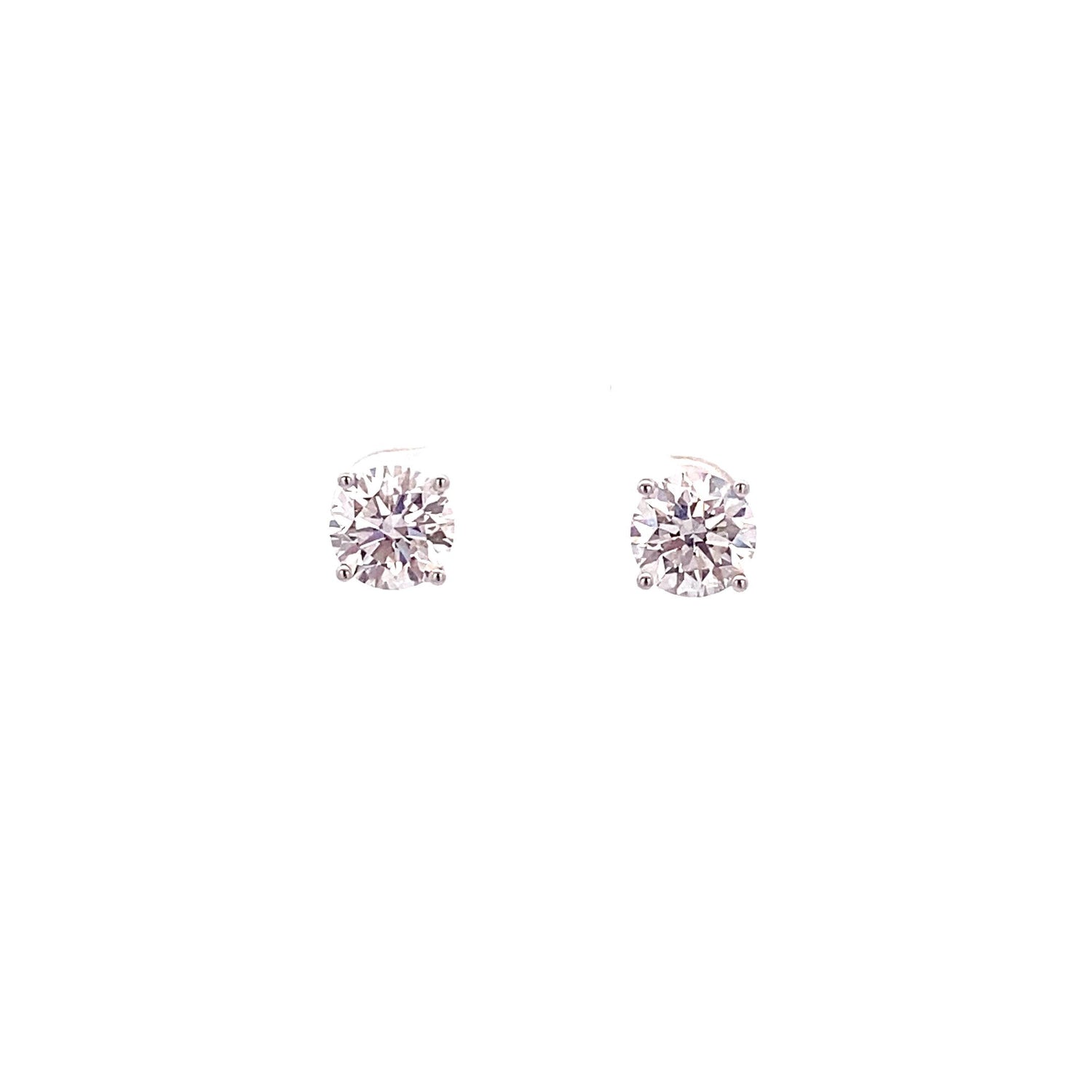 Aretes de oro blanco de 14 quilates con diamantes cultivados en laboratorio de talla brillante redonda