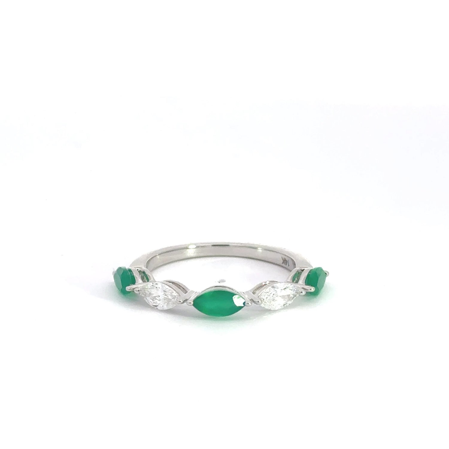 14k White Gold 1.30 cttw Marquise Shape Emerald and Lab Grown Diamond Fancy Ring