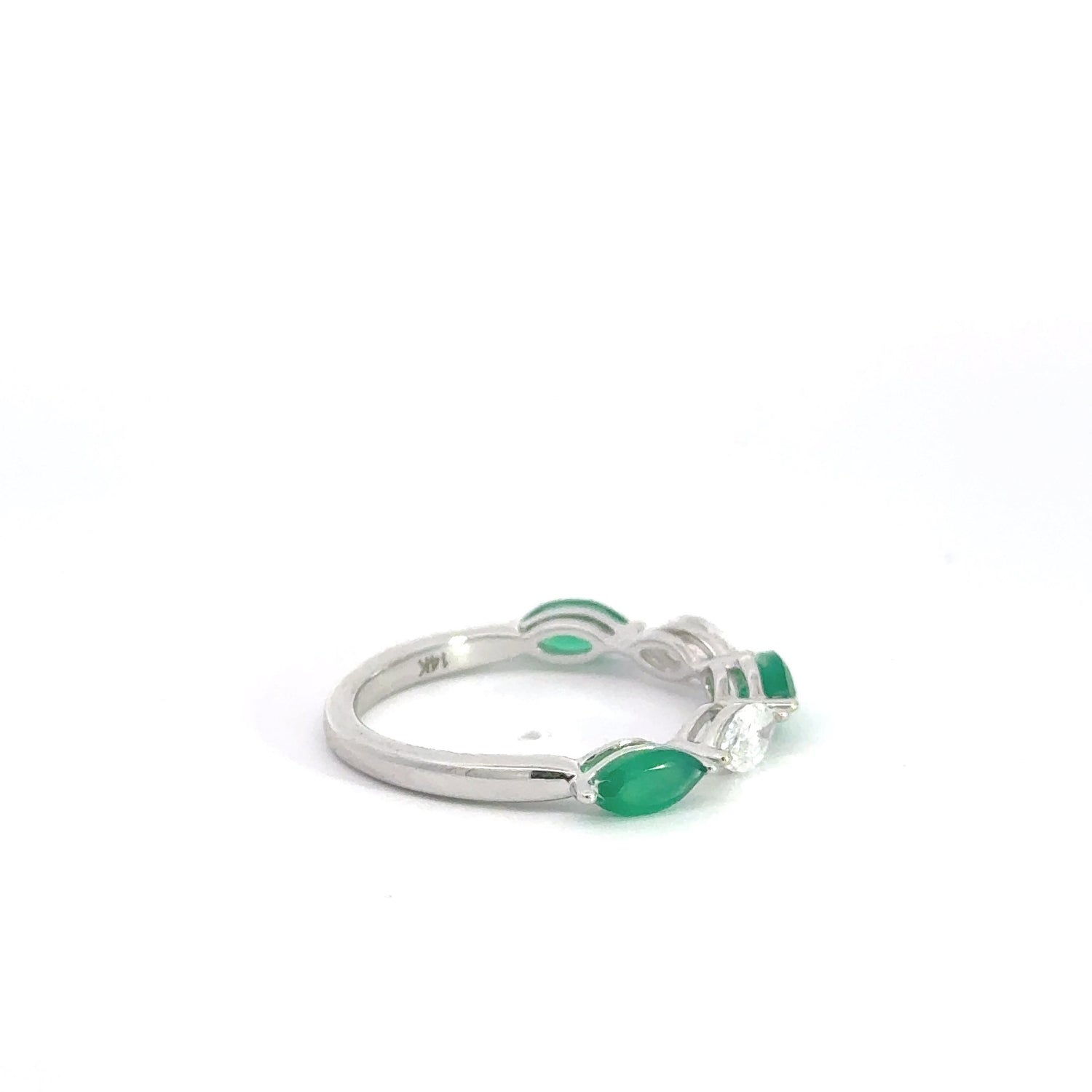 14k White Gold 1.30 cttw Marquise Shape Emerald and Lab Grown Diamond Fancy Ring