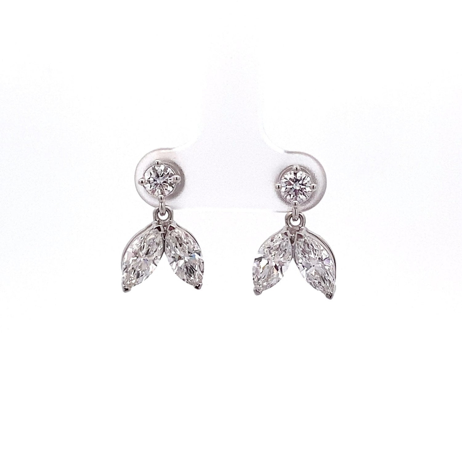 Aretes de oro blanco de 14 quilates con diamantes cultivados en laboratorio de talla marquesa y brillante redonda