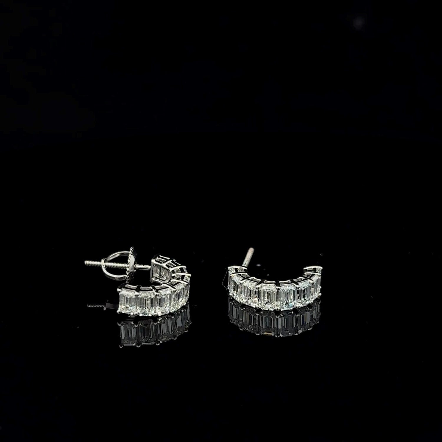 14K White Gold Emerald Cut Lab Grown Diamond Hoop Earrings 2.78Cttw
