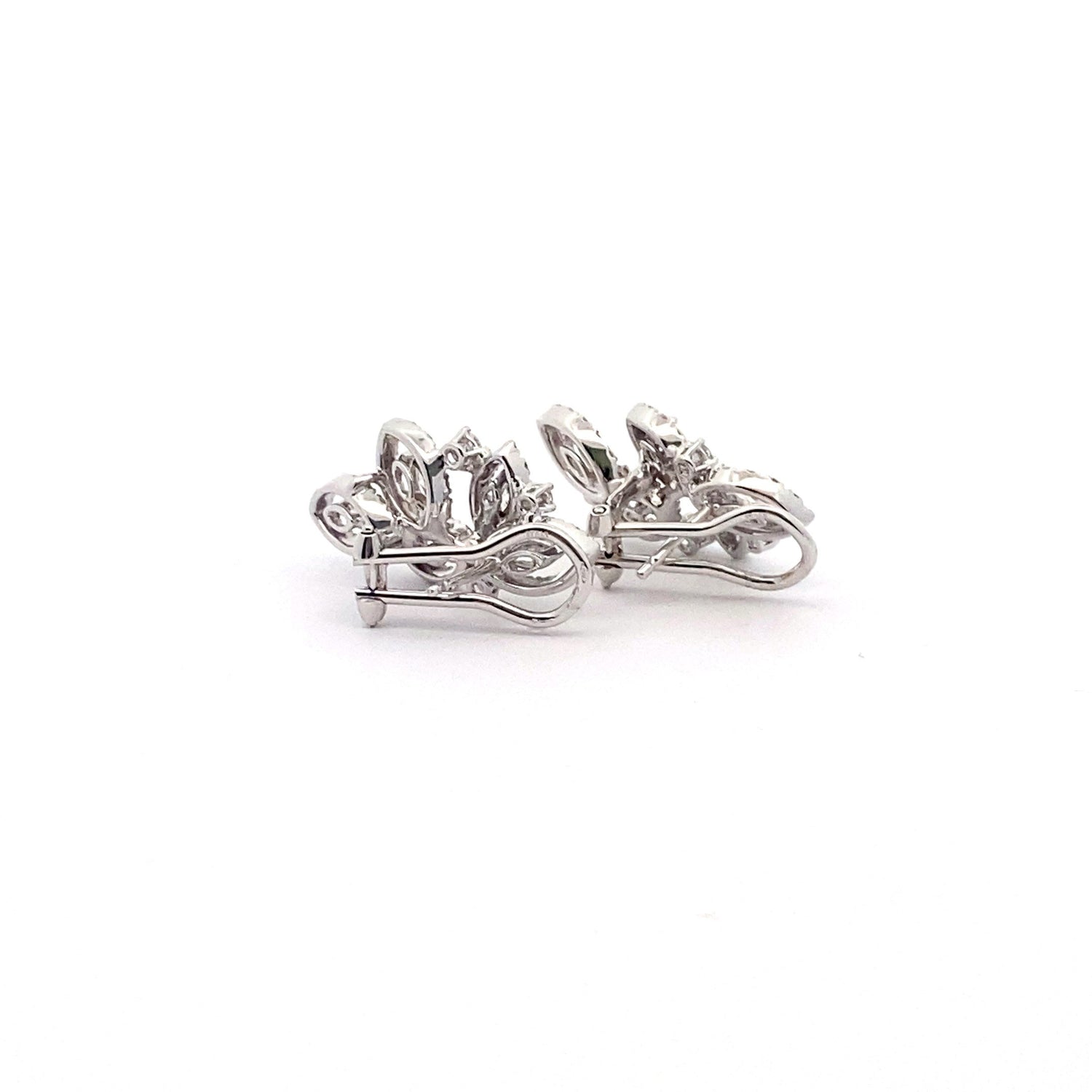 18K White Gold Marquise and Round Fancy Diamond Earrings